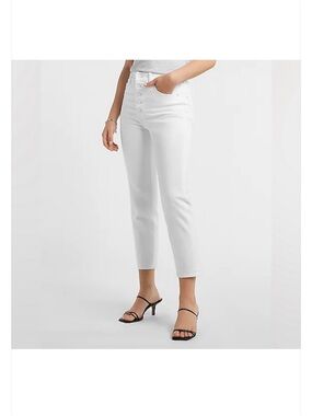 Express White High-Rise Capri Ankle-Length Button-Fly Stretch-Jeans